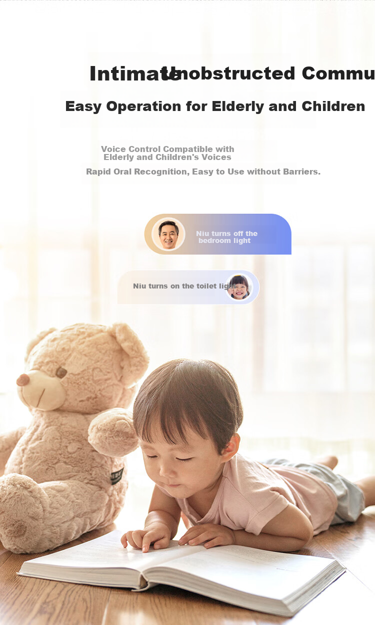 BULL Intelligent Switch, Voice/manual Control, No Network Required, Three-Position Remote Control Switch, Gold GTQ312 4