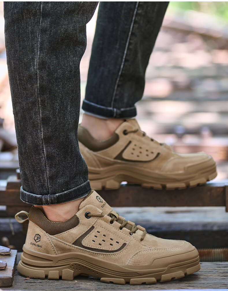 Dunlishi Steel Toe Safety Shoes Men Anti-Smash Anti-Puncture Work Shoes Women Comfortable Durable Protective Construction Shoes 0052 Khaki All-Season Size 37 16