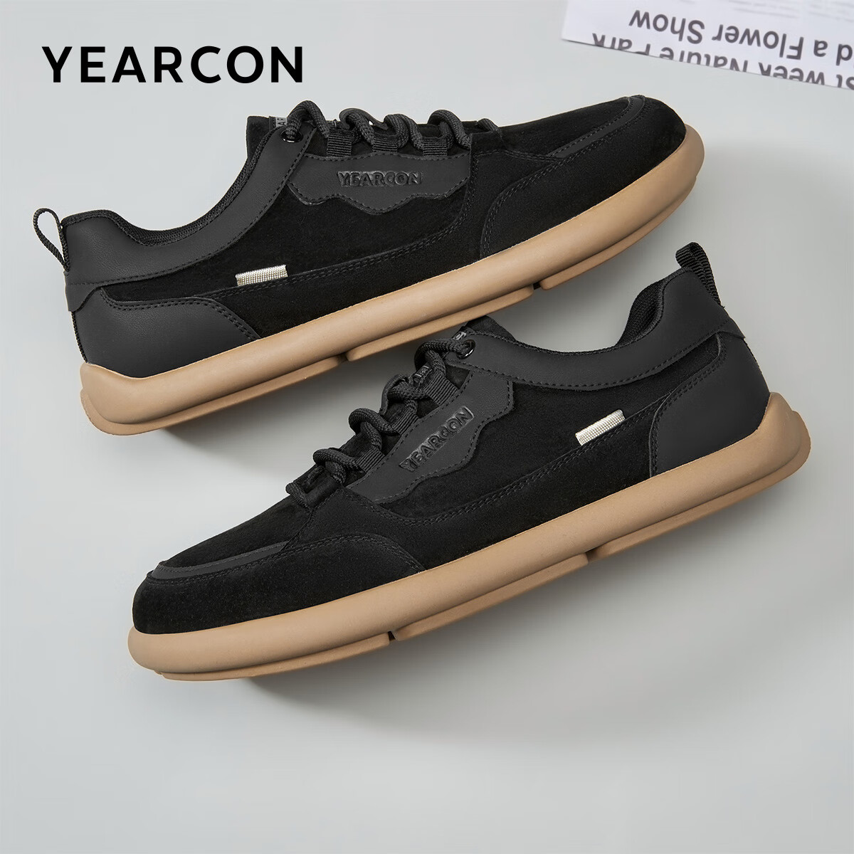 Yierkang Men's Shoes, Retro Casual Dexun Shoes, Workwear Soft-Soled Sneakers, 97052W, Black, Size 39