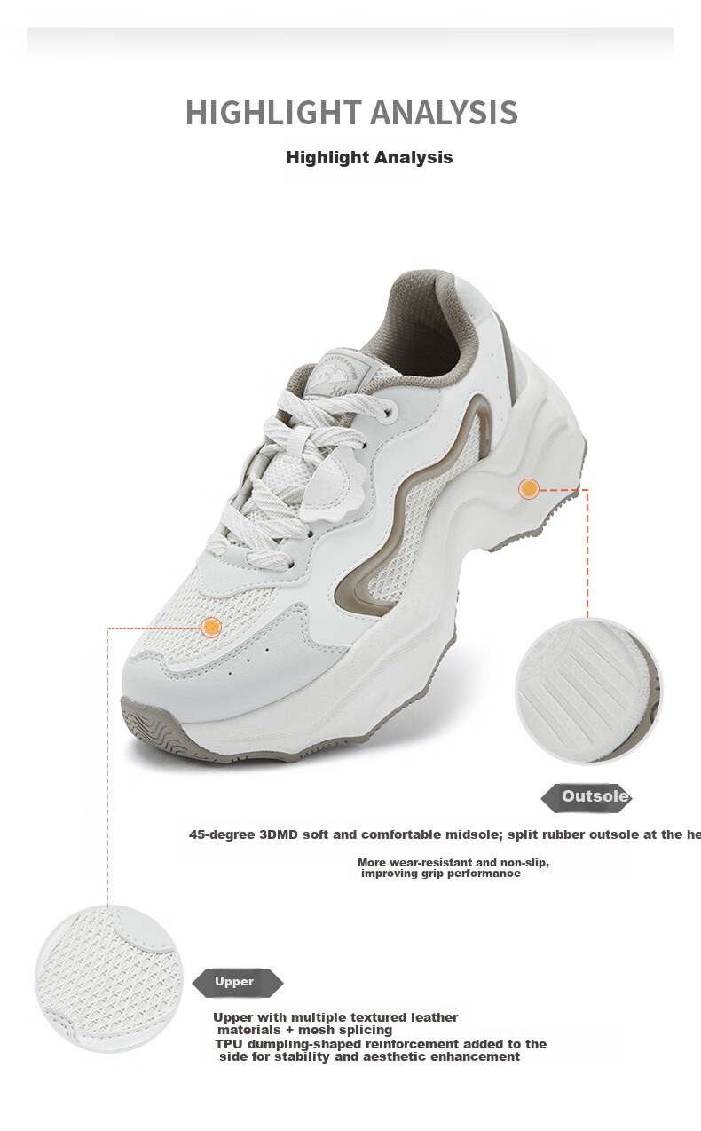 361° Women's Sports Shoes, Dumpling Shoes, Autumn Mesh Breathable Retro Thick-Soled Heightening Casual Dad Shoes, 682536773-1 26