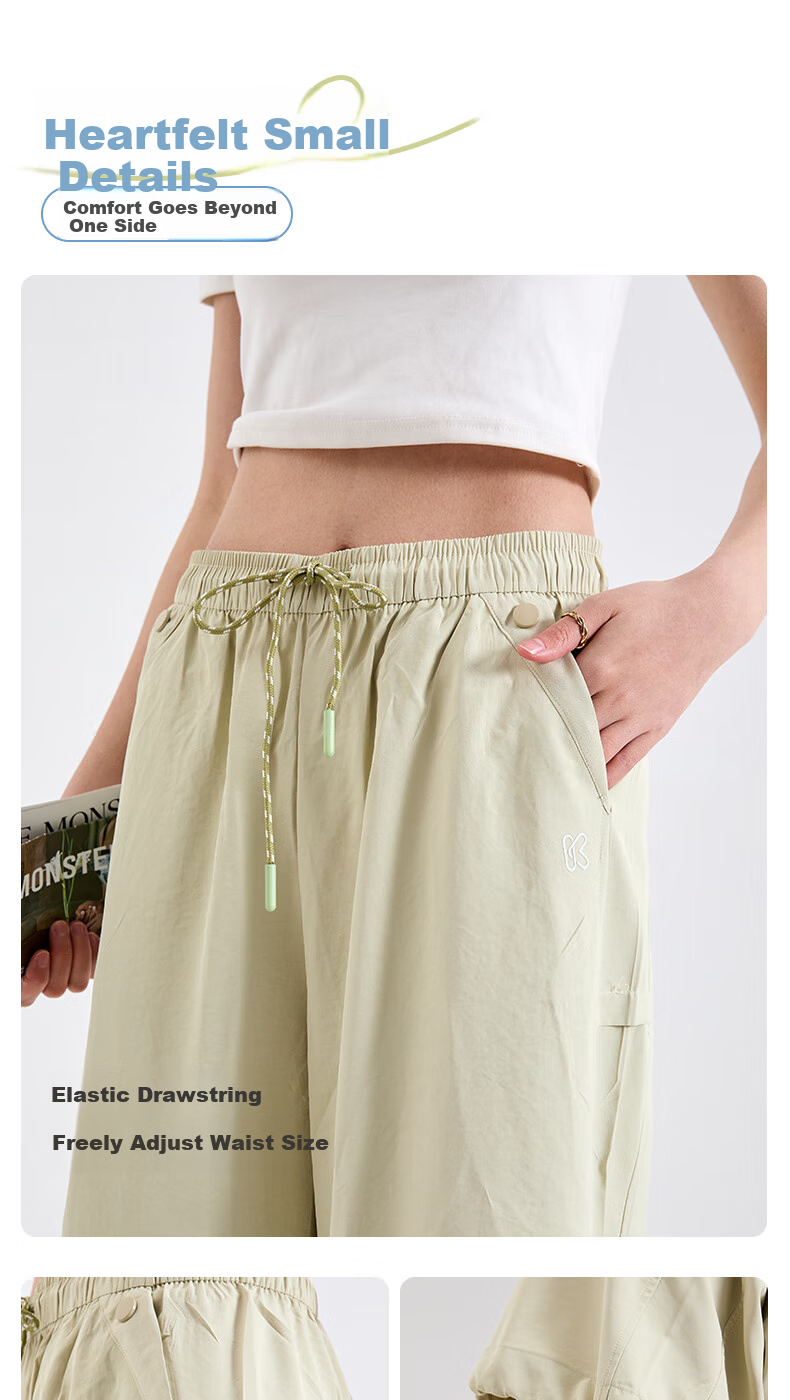 BOPRUIEY Women's Cargo Pants, Summer Style, Draping Quick-Dry, Elastic Ankle, Wide-Leg, Two-Way Wear, Casual Sports, Loose Straight-Leg Pants 10