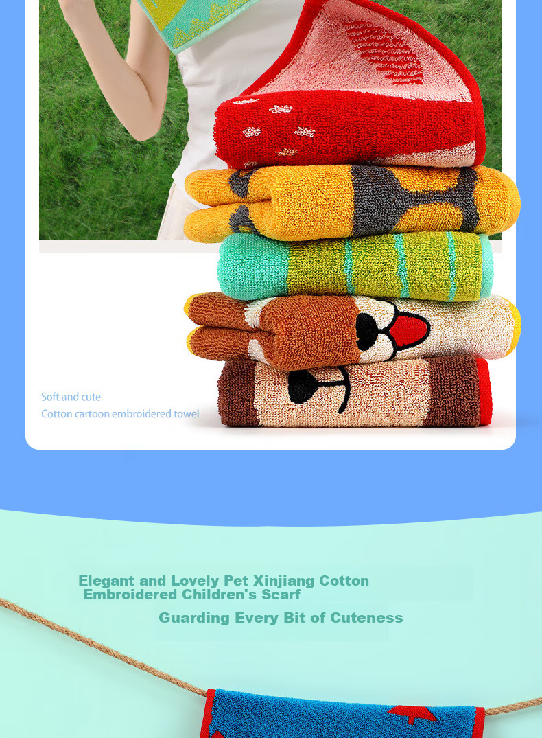 Grace Pure Cotton Towels, Cute Cartoon Awakening Forest Design, Soft And Absorbent Face Towels, Pack of Four, Sports 2