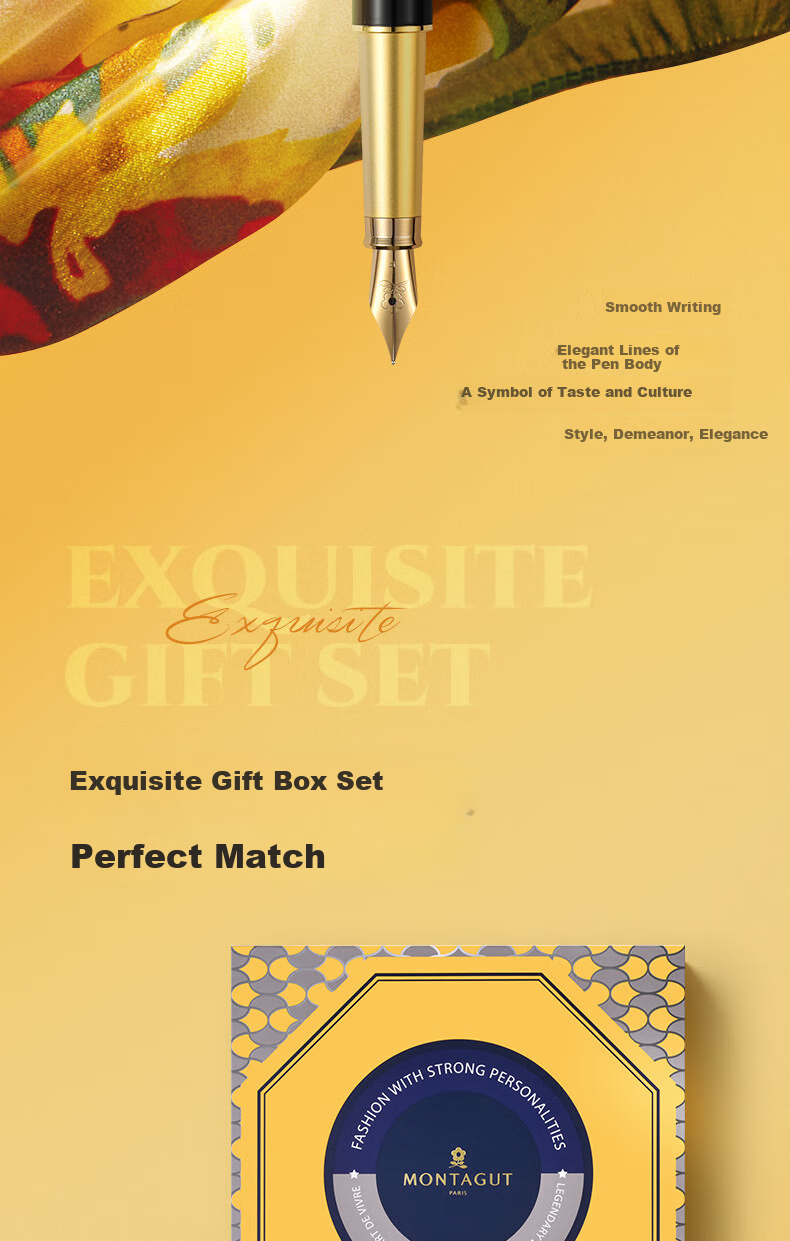 MONTAGUT [Best-Selling Product] Fountain Pen Writing Practice Ink, Brooch Gift Box Set, High-End Exquisite, Home Committee Procurement, Gift for Teachers, BAGLIE Series Black Liya 2