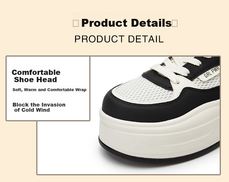 DAPHNE Thick-Soled Women's Sneakers, Breathable Mesh Upper, Height-Increasing Soft Sole, Comfortable Sports Panda Shoes, White Casual Shoes, Beige, Size 36 9
