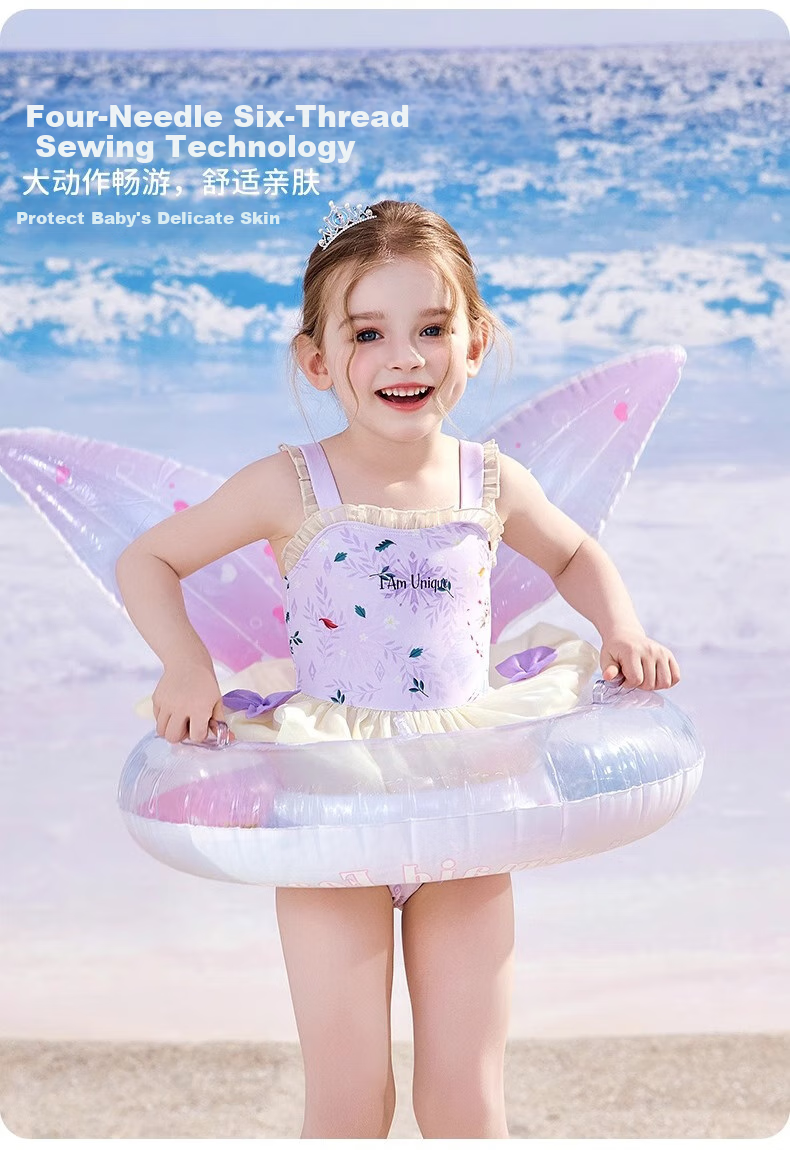 Dishini Girls' One-Piece Swimsuit for Children, Baby to 12 Years Old, Swimming Costume D35042 Cloud Water Blue 120 5