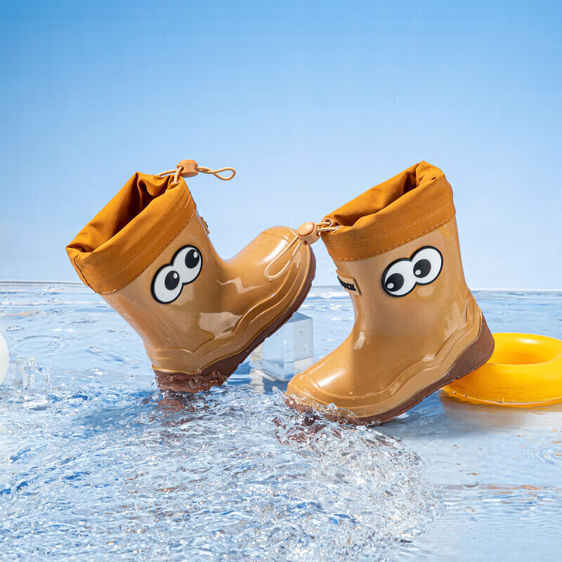 B.Duck Children's Rain Boots, Cute Cartoon Waterproof Shoes for Girls And Boys, Toddler Water Shoes, Model 5917, Brown, Size 22