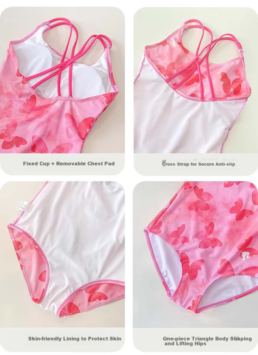 Barbie Women's Competitive Swimsuit One-Piece Triangle Sexy Printed Backless Swimwear for Professional Training in Swimming Pools 17