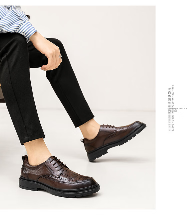 G.N.Shi Jia Men's Leather Shoes, Summer Hollow Breathable Brogue Carved Shoes, British Retro Business Formal Shoes for Me 24