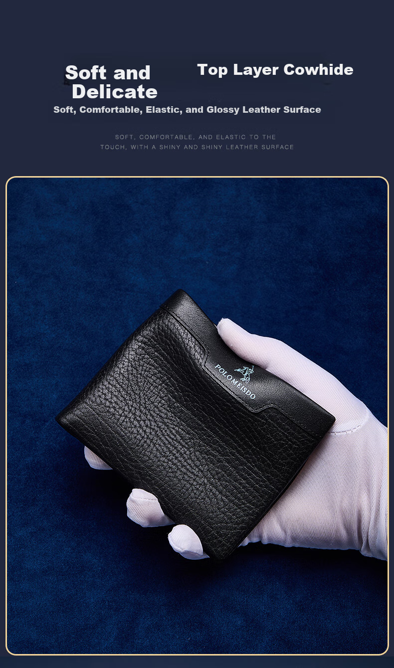 POLOMEISDO Men's Wallet, Cowhide Short Style, Multi-Card Slots, Gift Box, Self-Operated Birthday Gift for Boyfriend, Husband, Father 3