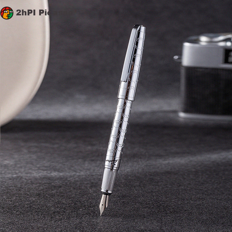 Pimio Fountain Pen And Ballpoint Pen, High-End Business Office Gift, Birthday Present for Men, Iridium Ink Pen Gift Box Set, Menghuan Boka Series 918 Silver
