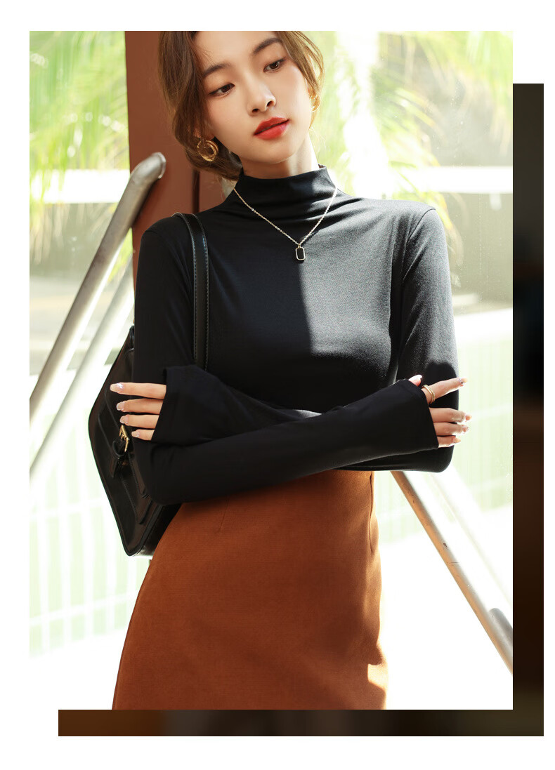 LangSha Modal Base Layer Women's Autumn New Half Turtleneck Top Elastic Slim Fit Long Sleeve T-Shirt 16