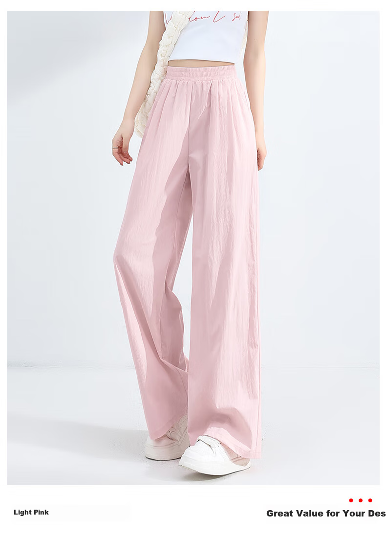 Baleno Ice Silk Cooling Wide-Leg Pants for Women, Summer Lightweight High-Waist Large Pocket Casual Style Versatile Commuter Draping Long Trousers 12