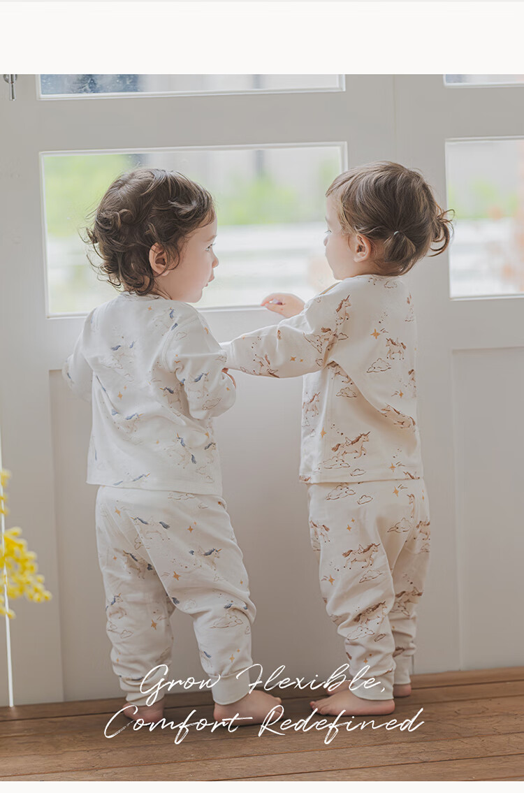 Guaiqi Bear Year of the Horse Baby Pure Cotton Underwear Set Spring and Autumn Homewear Infant Toddler Base Layer Autumn Clothes and Pants Two-Piece Air Conditioning Suit 5