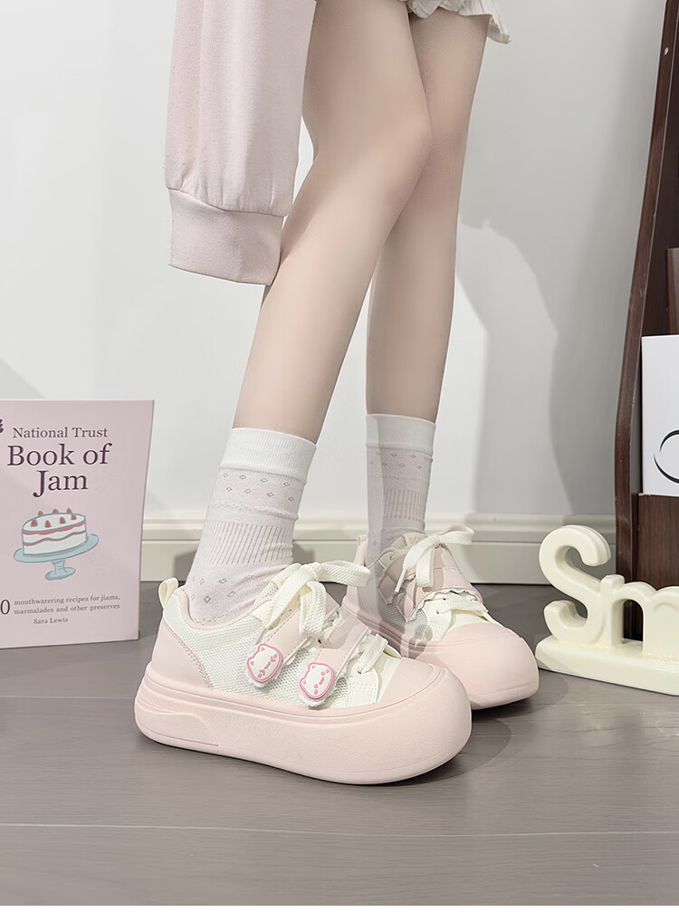 RENBEN Cute Velcro White Sneakers for Women, Popular Chunky Shoes, Versatile Canvas Shoes, White (Leather Surface), Size 40 22