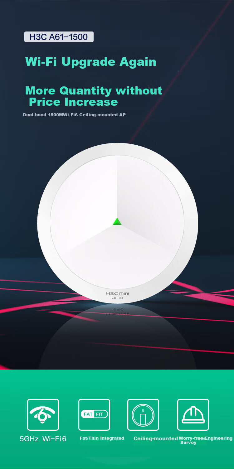 H3C Mini A61-1500 Router, WiFi 6 Wireless Ceiling AP, 1500M Dual-Band Gigabit WiFi, Full Coverage, High Power, Upgraded Replacement for Mini AP1500C-U 1