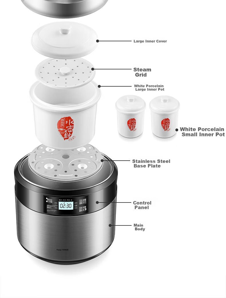TONZE Electric Stew Pot, Electric Casserole, Electric Clay Pot, Double Boiler, Soup Maker, Porridge Cooker, Bird's Nest Health Pot, Baby Food Cooker, Stainless Steel Multifunctional All-In 35EG 3.5L 19