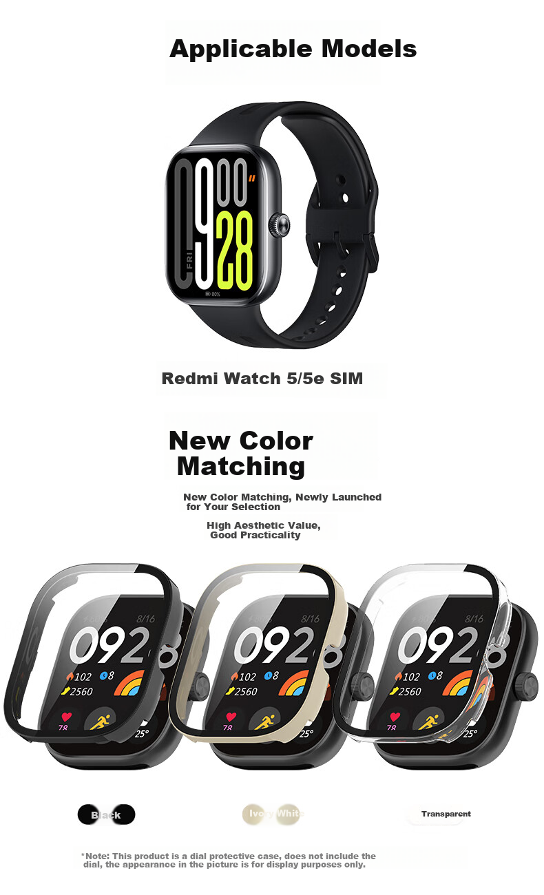 KMaxAI Protective Film + Case for Xiaomi Redmi Watch 5, All-In Full Coverage, Xiaomi Redmi Watch Dial Protector & Screen Film, Anti-Scratch Hard Case, Anti-Fingerprint Tempered Glass Film, Black 1