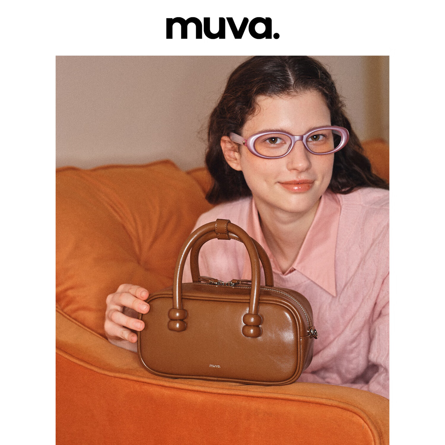 MUVA Zhao Zhaoyi Same Style Boston Red Handbag, Women's Commuter Genuine Leather Crossbody Bag Gift, Coffee Brow