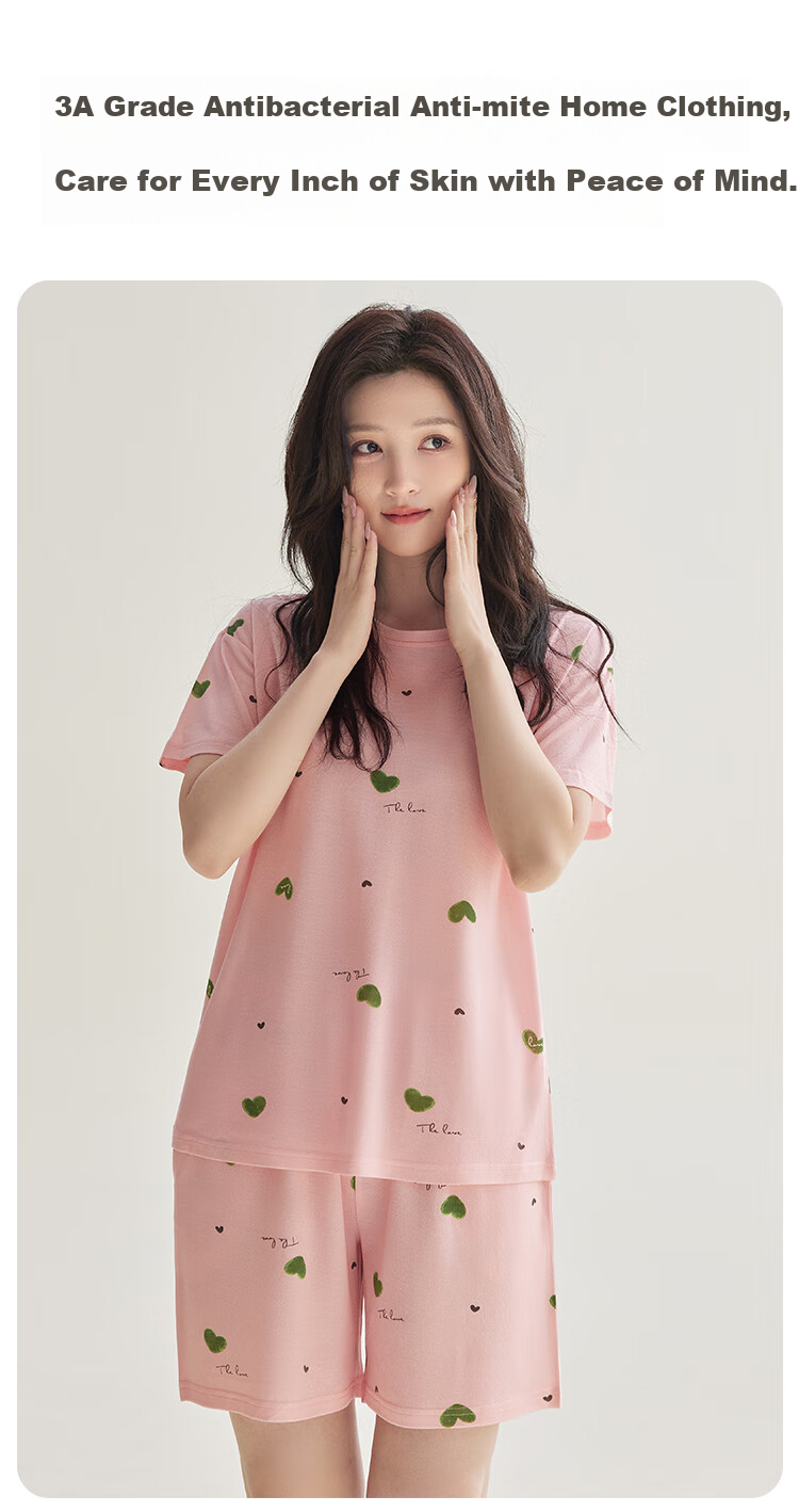 Hodo Summer Lightweight Tencel Cotton Printed Polka Dot Floral Women's Simple Wearable Short-Sleeve Pajama Set 2
