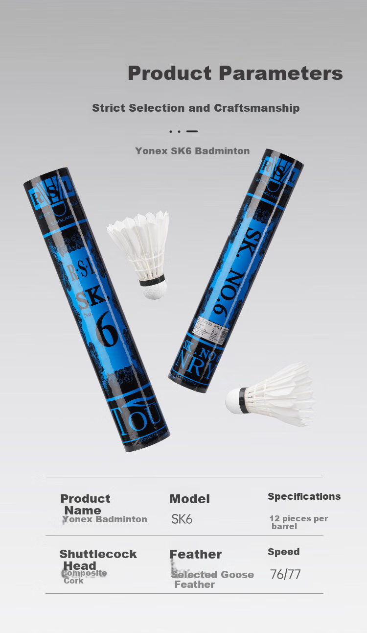 RSL Badminton Goose Feather Shuttlecocks, 12 Pieces Per Tube, Durable And Stable Flight for Competition And Training, SK.6 Size, Speed 76 2