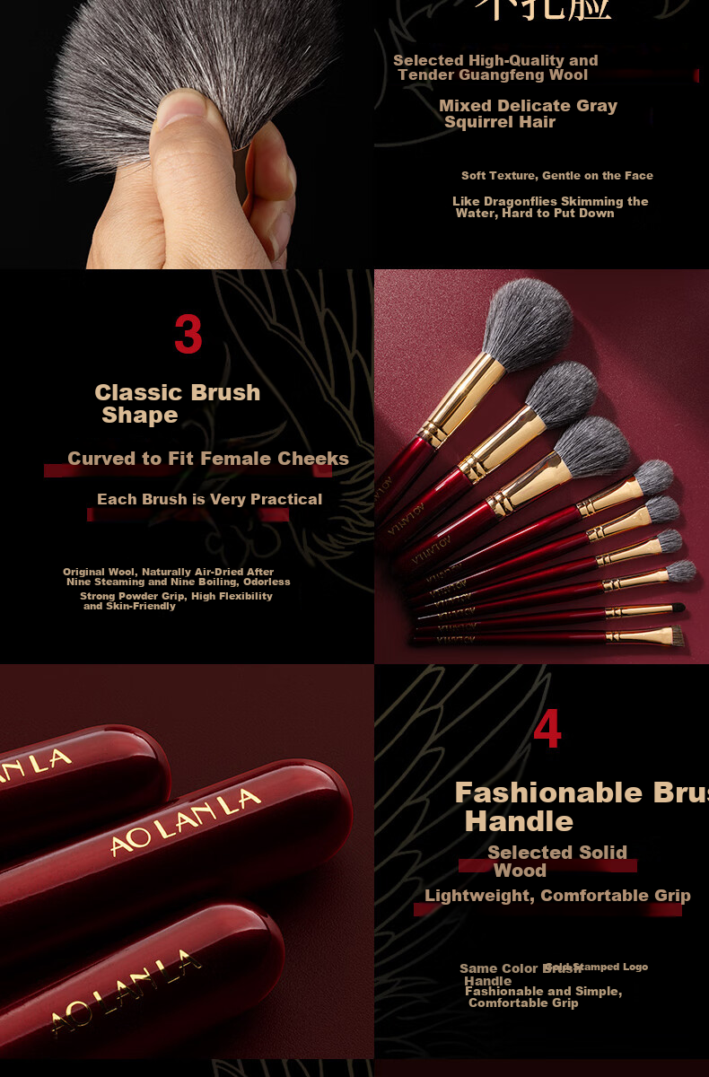 AOLANLA Master-Level Sparrow Feather Blue Makeup Brush Set, 8 Pieces, Animal Hair Powder Blush Brush, Eye Detail Brush, New Year Gift 13