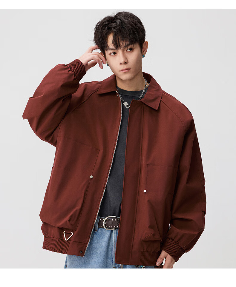 FAIRWHALE Men's Turn-Down Collar Jacket Spring Autumn New American Casual Loose Workwear Coat 2XL Earth Tone 14