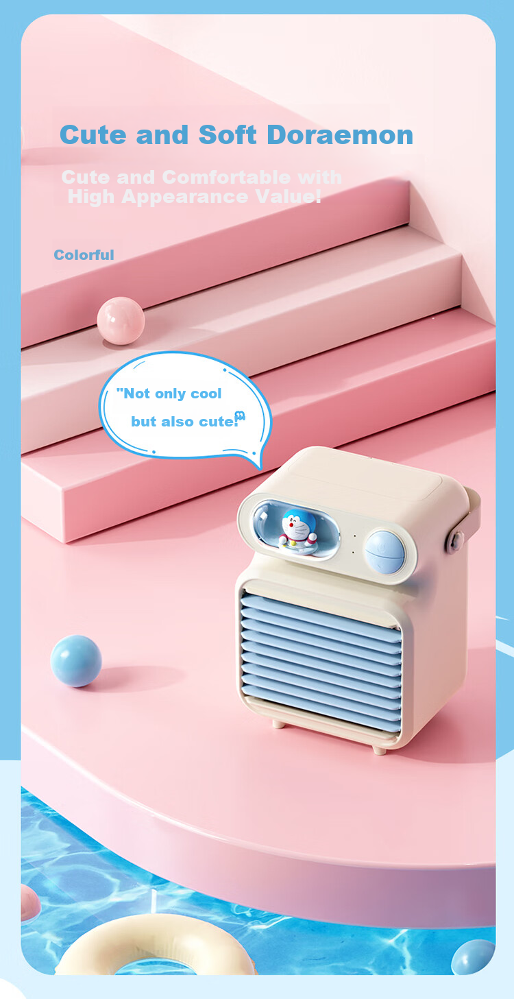 ROCK Doraemon Handheld Fan Digital Display Turbo Strong Wind Portable Silent Mini USB Fan Long Battery Life Cute Cooling Blue 3