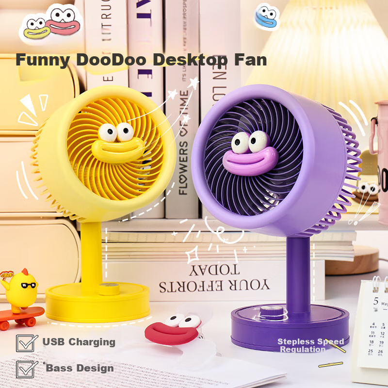 Ouliwen Mini Fan, Desktop And Bed Use, USB Rechargeable, Low Noise, Stepless Speed Adjustment with Base, Portable Mini High-Power Electric Fan for Office And Dormitory, Purple