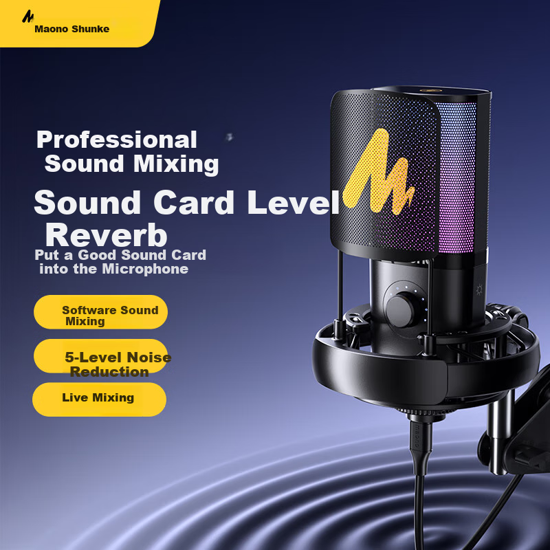 Maono Microphone Sound Card All-In Computer Live Streaming, Singing Recording, Noise Reduction, Built-In Sound Card Reverb, Condenser Microphone, Shaker Pm450 Cantilever Model