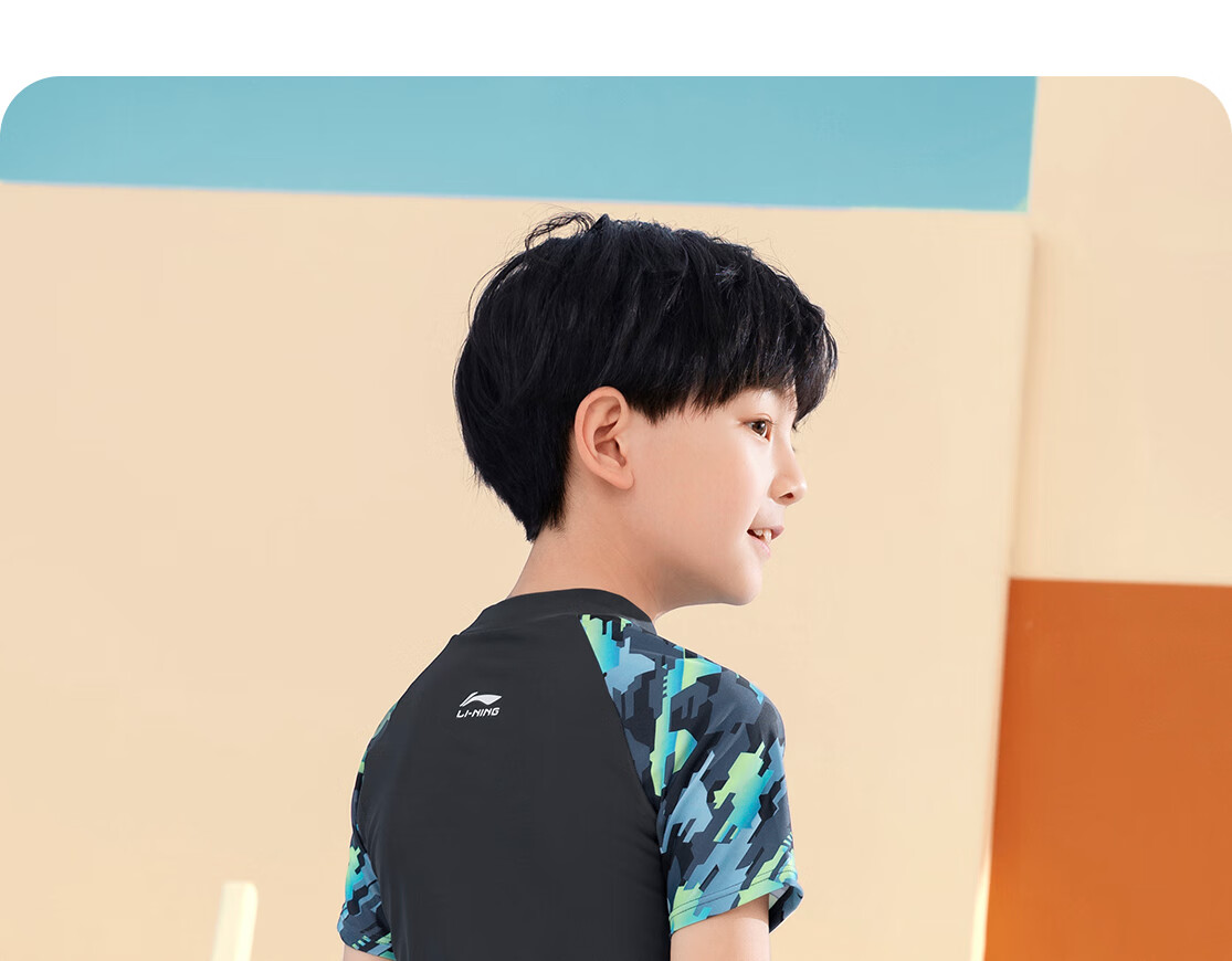 Li-Ning Children's Swimwear, Boys' Two-Piece Swimsuit, 2026 New Style, Youth Boys' Training Swimwear, Hot Spring Swimming Trunks Set 8