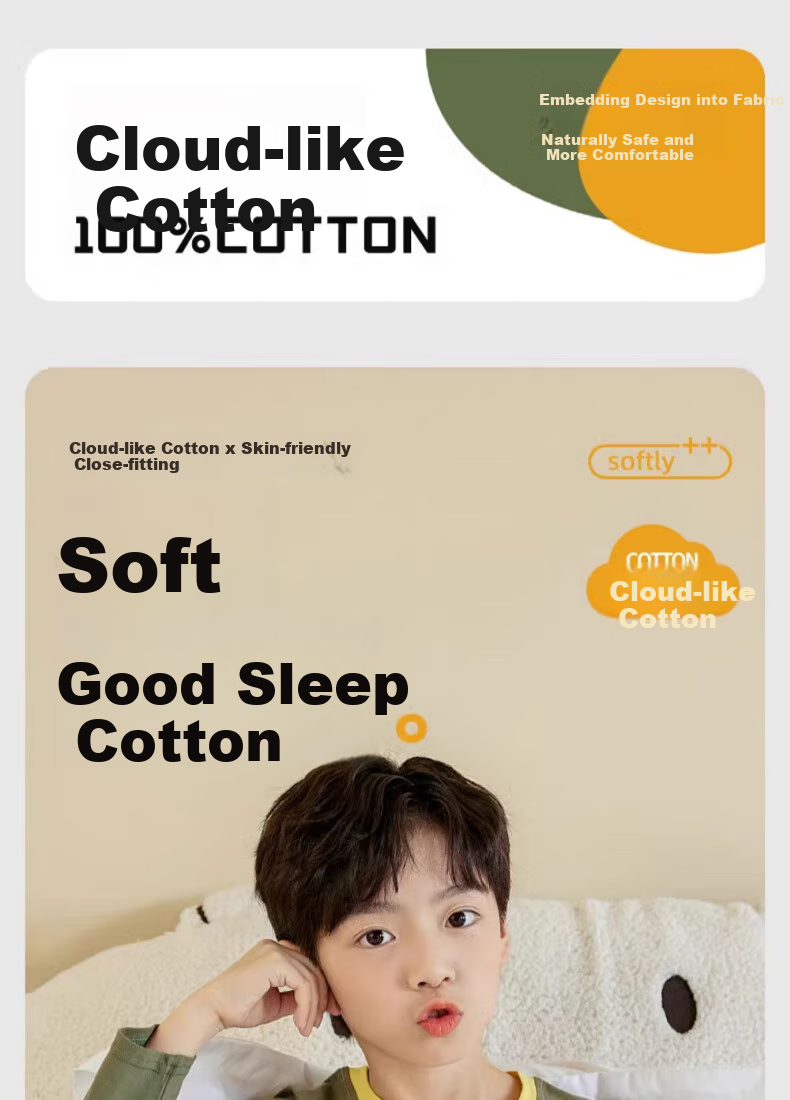 Langsha Boys' Pajamas Spring Autumn 2026 New A-Class Pure Cotton Children's Homewear Set Big Kids Autumn Tops and Bottoms 1