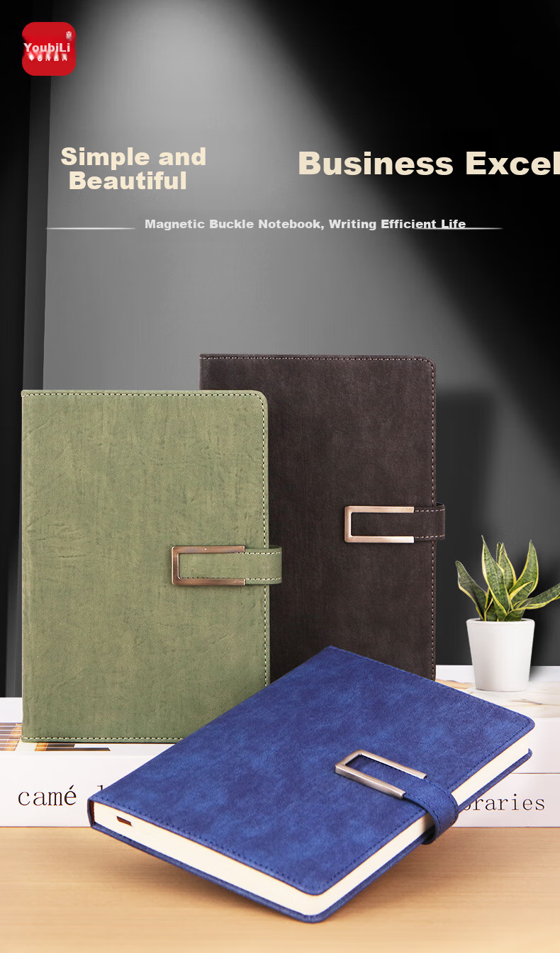 Youbili A5 Business Student PU Leather Magnetic Clasp Notebook, 100 Thick Pages, Office Meeting Record Book, Smooth Writing, 125-33, Gree 1