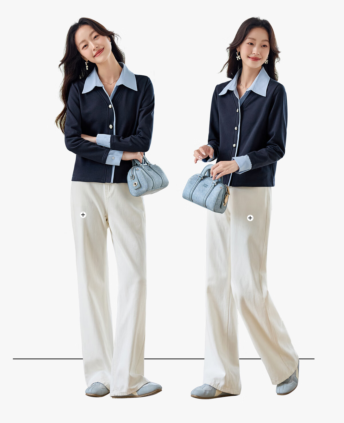 PinCai Women's Long Sleeve Shirt Color-Block Design Fake Two-Piece Layered Stylish Top P53S046 8