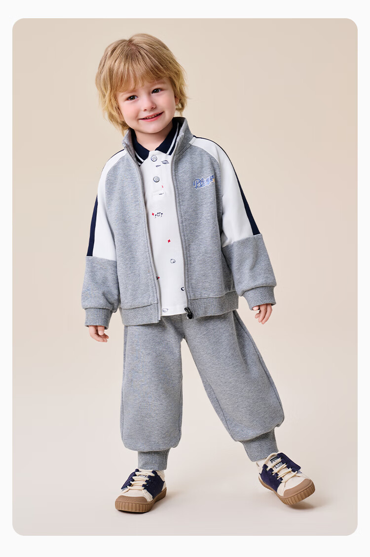 Classic Teddy Kids Set Boys Girls Jacket and Pants 2-Piece Mid-Child Spring Casual Sports School Style Dark Blue Size 90 9