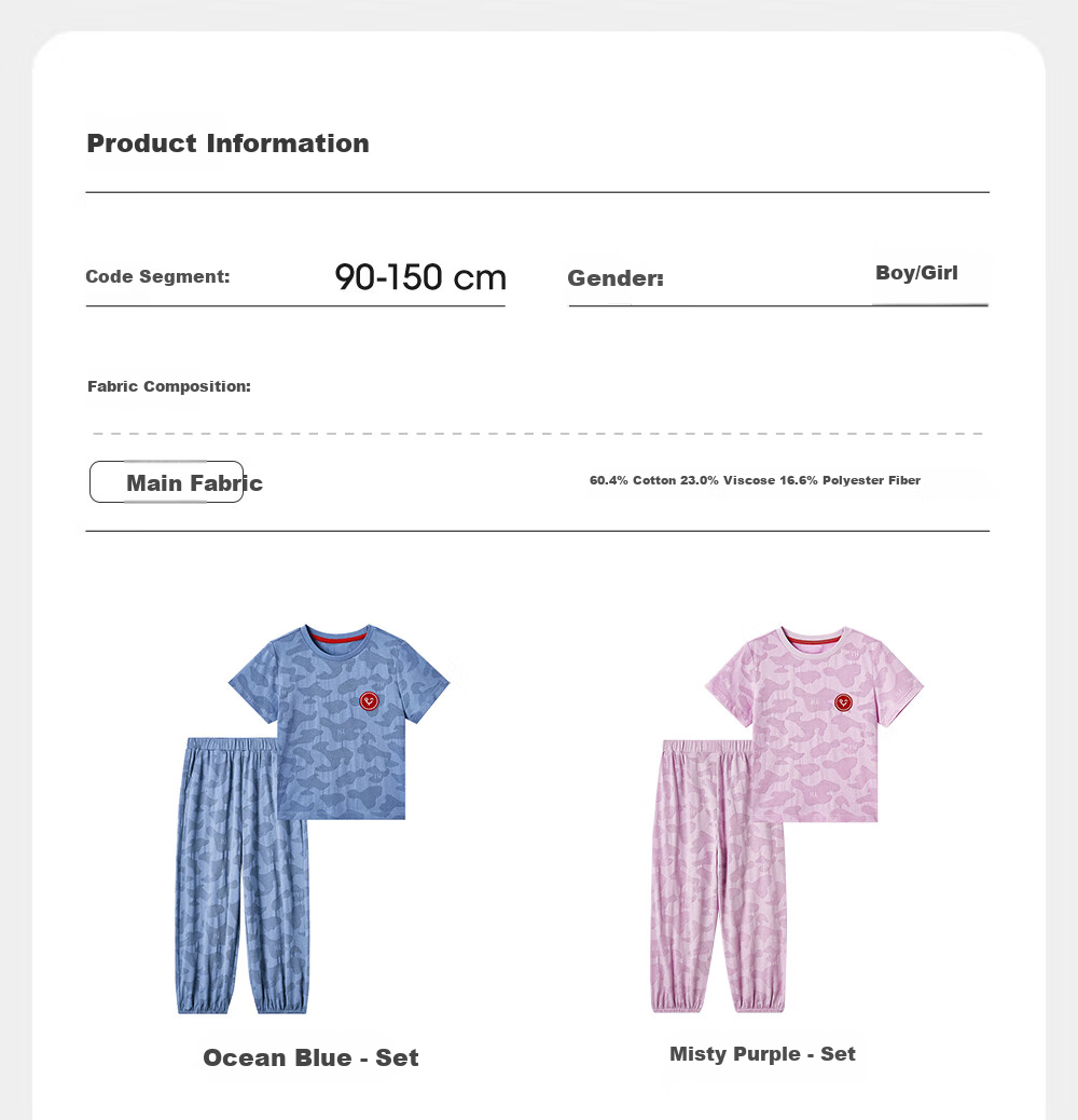 YEEHOO Children's Loungewear, Summer Breathable, Boys And Girls Mosquito-Proof Home Wear Set, Pajamas And Sleep Pants 22