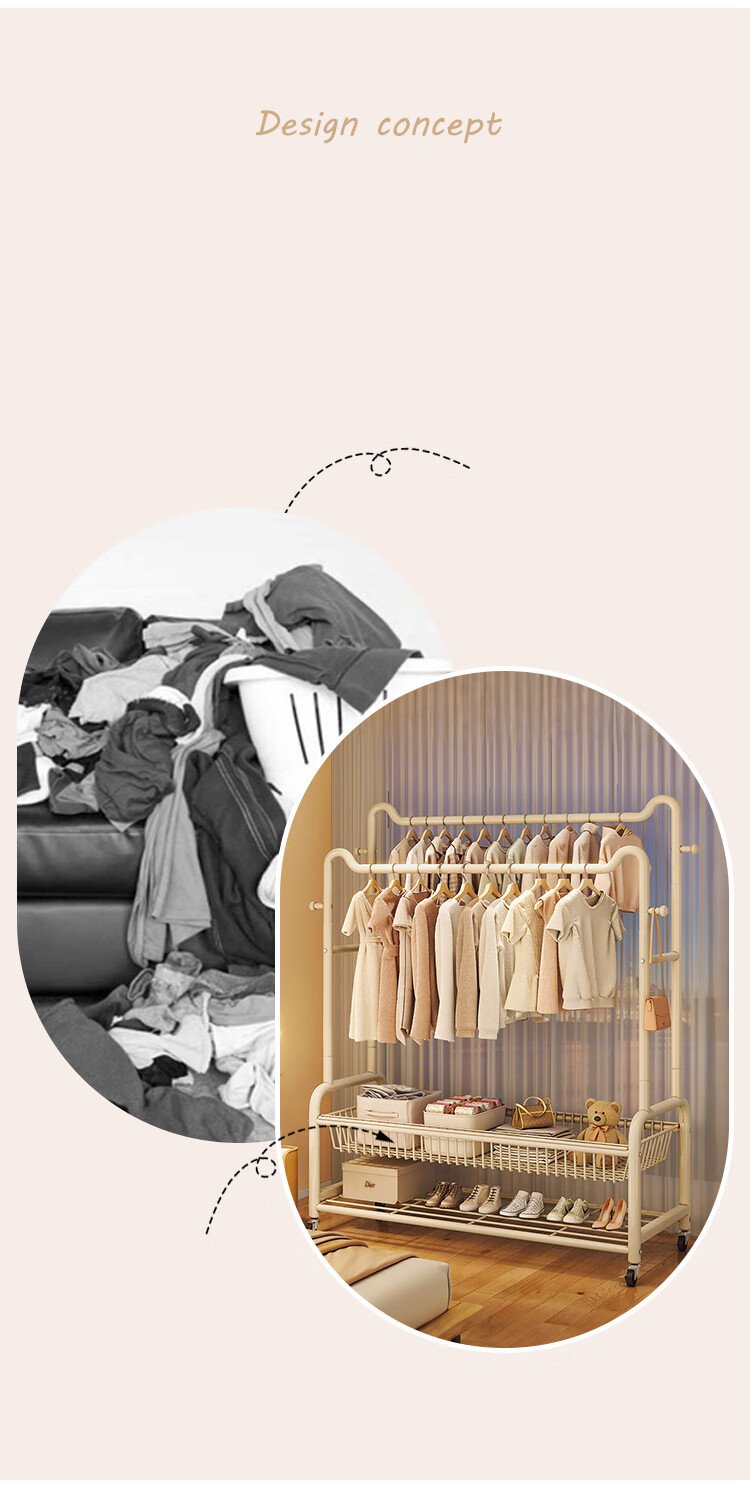 Yupin Floor-Standing Coat Rack, Movable Clothes Hanger Stand YJ138, Double-Layer Milk White, 100cm 2