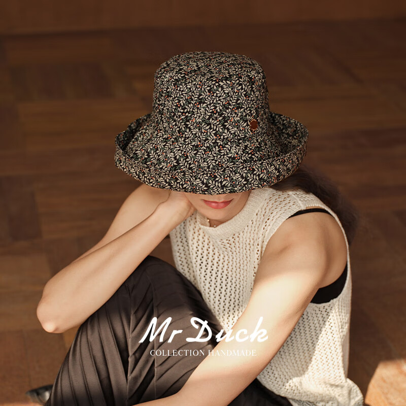 Mr DUCK Elegant Hepburn Style Imported Pure Cotton Fisherman Hat for Women, Summer Sun Protection Hat, Fashionable And Stylish Face-Slimming Cap