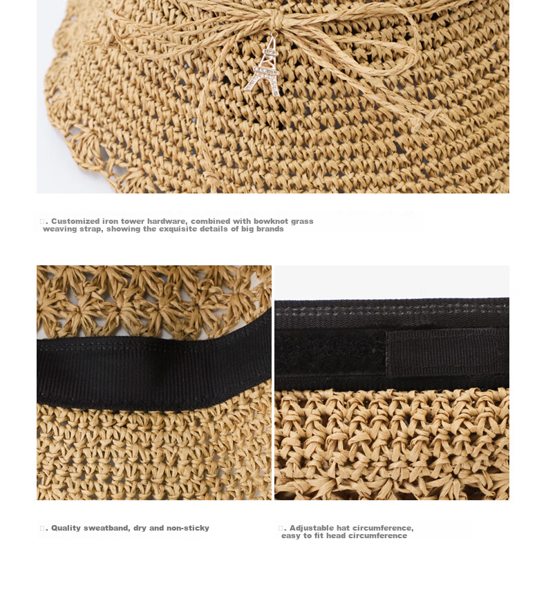 ELLE Straw Hat, Elegant Hollow Sun Protection Hat, Beach Sun Hat, Lyocell, Gift for Girlfriend 54