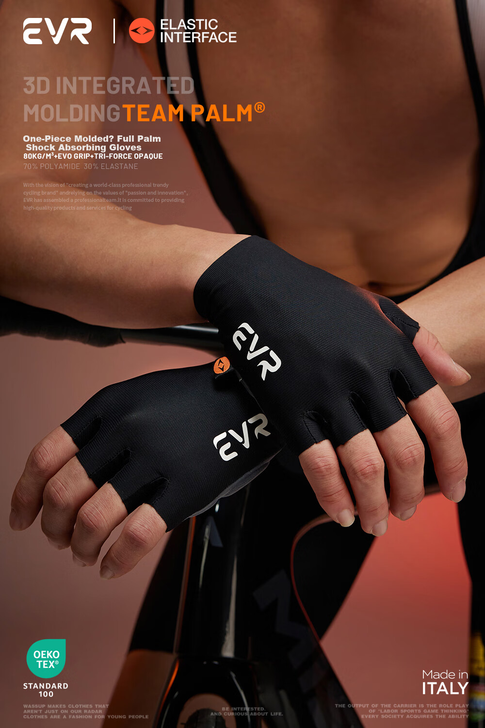 EVR Double Arrow Cycling Gloves, MITI Fabric, Half-Finger, Summer Shock-Absorbing Short Finger, Gray, Size L 1