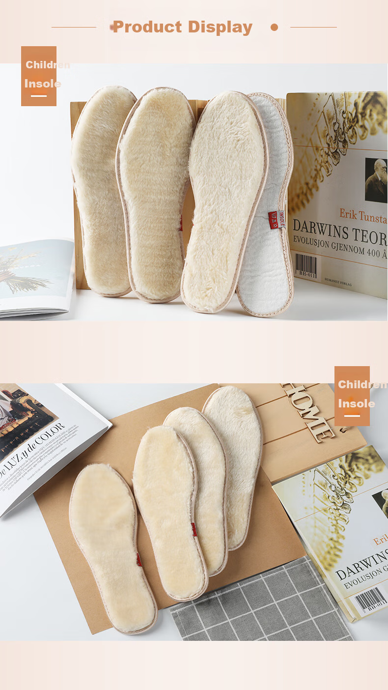 FOOTOPPO Children's Warm Insoles for Girls, Winter Wool Fleece-Lined Soft Plush Sweat-Absorbing Winter Wool Insoles for Boys 7