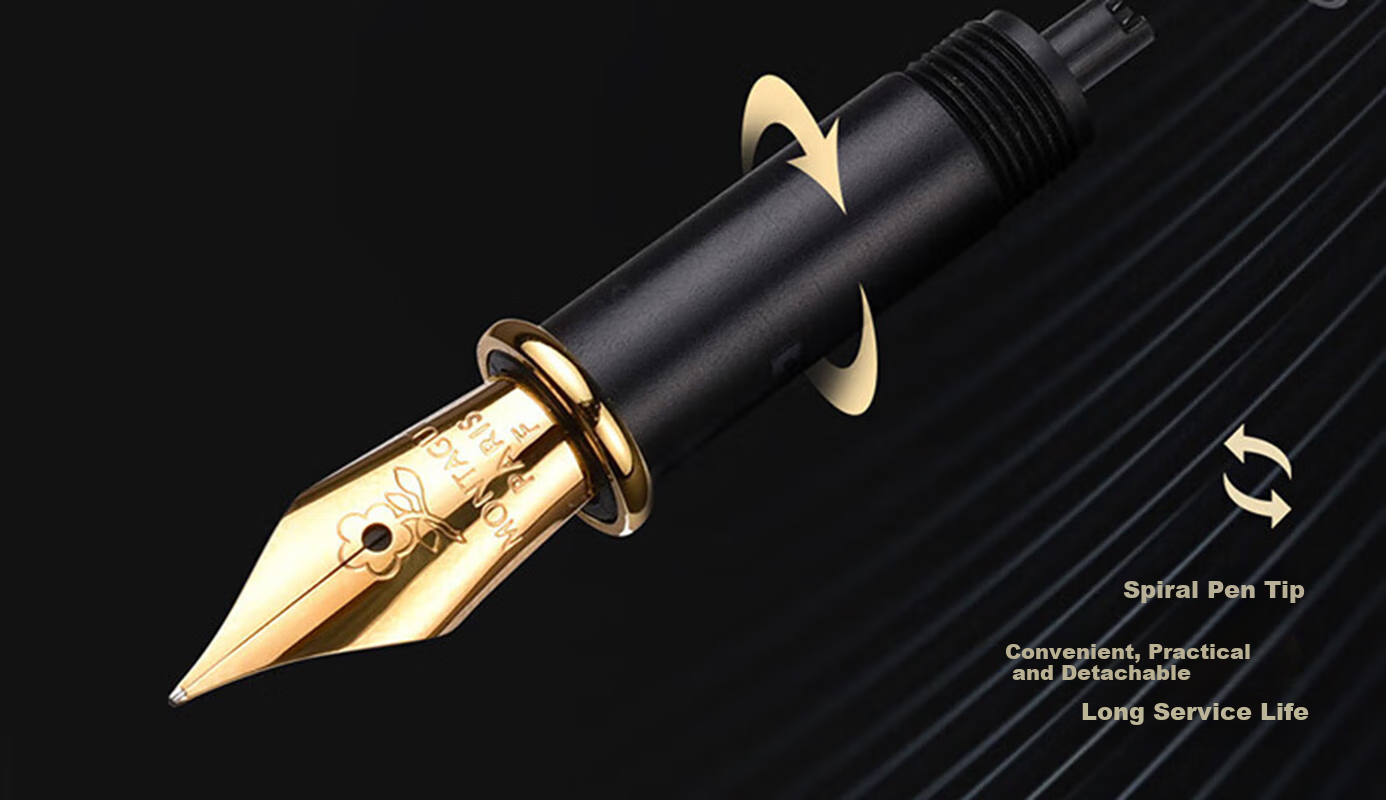 MONTAGUT [Best-Selling Product] Fountain Pen, Signature Pen, Art Pen with Three Nib Heads, Birthday Gift, Exquisite Ink Gift Box Set, Ruizhi Series 2007-1 Black Liya 4