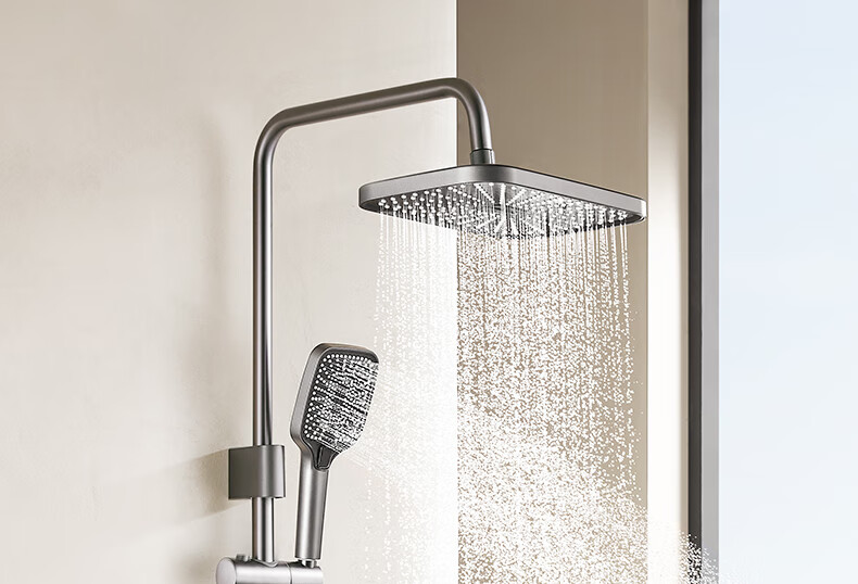 Anhua Bathroom Shower Set Brass Body Pressurized Piano Key Gun Gray Round Tube N4S9048GGW 17
