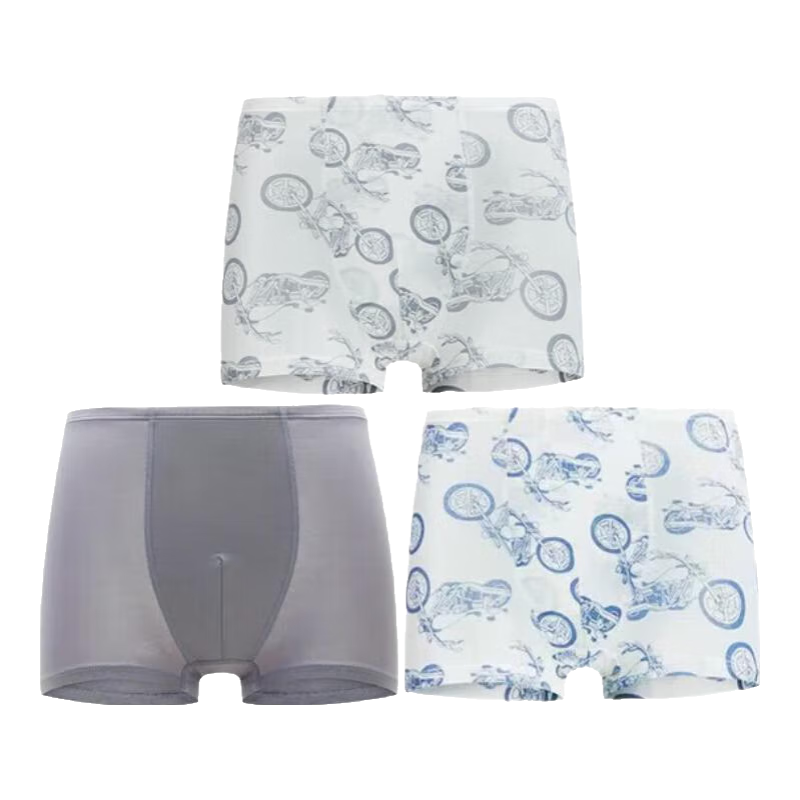 Aimer Kids Boys' Modal Mid-Rise Boxer Briefs with Printed Pattern, All-Season Shorts, Three-Pack, Motorcycle Design, Size 130