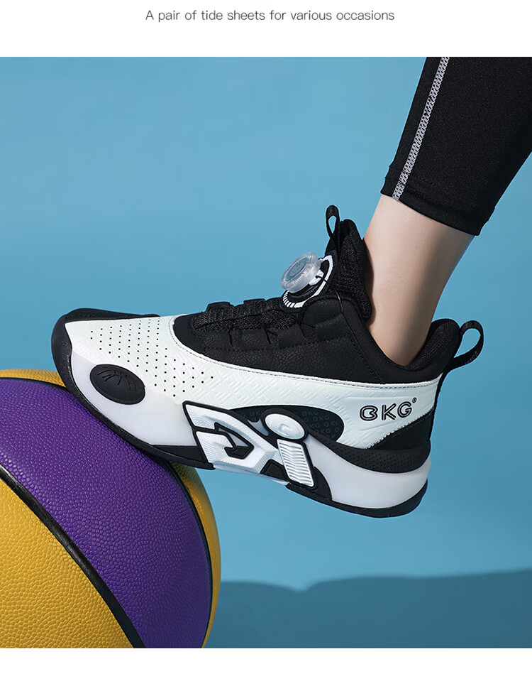 BKG Kids Basketball Shoes Boys Non-Slip Sports Youth Leather Cushioning Sneakers ZYC25568 Black White Size 32 14
