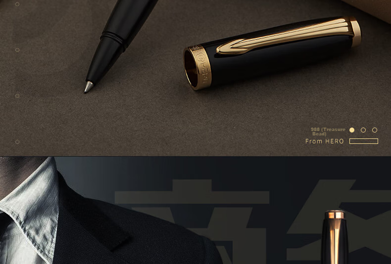 HERO Ballpoint Pen, 988 Daily Writing, Stylish And Personalized Business Office Signing Pen for Men And Women, Black with Gold Clip 1