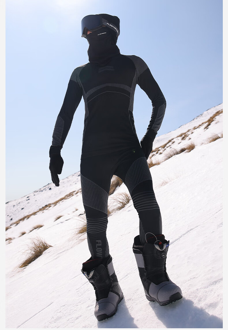 Flow Theory Ski Quick-Dry Clothing Set, Outdoor Snow Protection Thermal Underwear, Hiking Sports Style Autumn Top And Pants, Black Gold, M 9