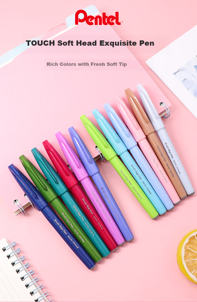 Pentel Colored Soft-Tip Gel Pen, Elastic Tip Water-Based Pen Touch, for Journaling, Letters, And Cards, SES15C Winter Night Blue 1
