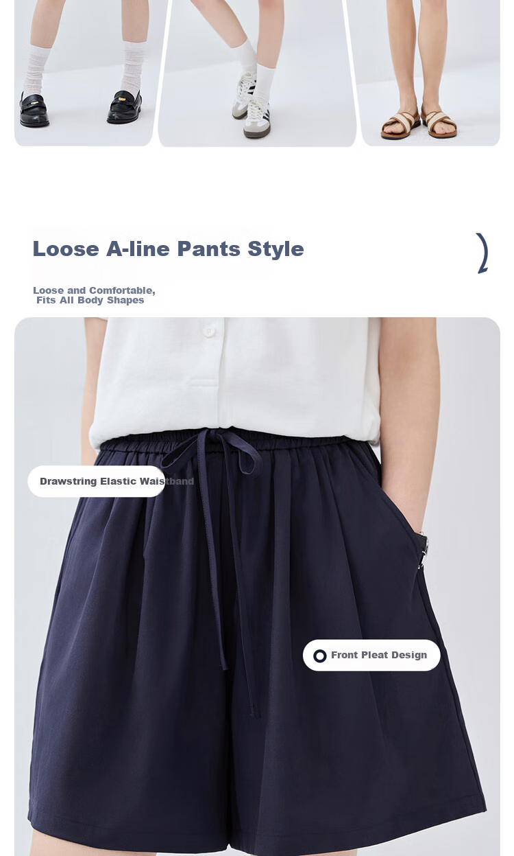Giordano Women's Casual Shorts, Summer New Style, Pleated Lightweight Pants, Elastic Waist Wide-Leg Shorts for Women, 05405308 6