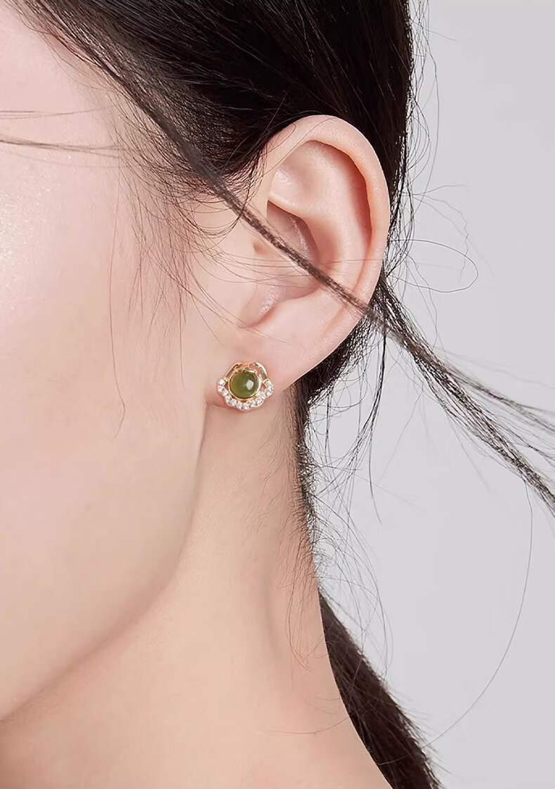 Zhou Baifu Ruyi Silver Stud Earrings for Women Hetian Jade Luxury High-End Earrings Women's Birthday New Year Gift for Girls 5