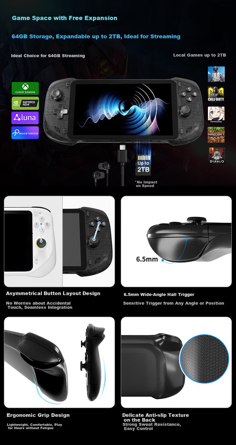 Abxylute One Pro Streaming Cloud Gaming Handheld Console, Portable Game Machine, PC Host Streaming, Cloud Games, Android Games, Massive AAA Titles at Your Fingertips, 4GB+64GB 9